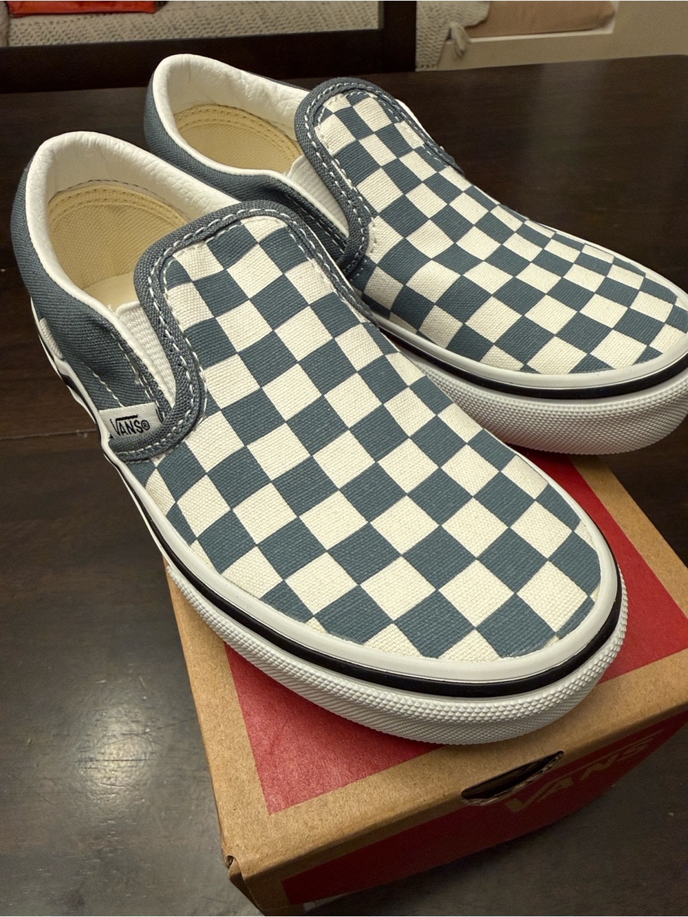 Vans Kids Slip-On Checkerboard in Gray and White